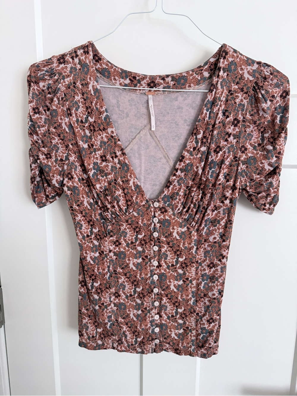 Free People Teal & Rust Floral Scoop Top